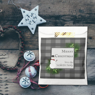 Snowman Gray Buffalo Plaid Favor Bag