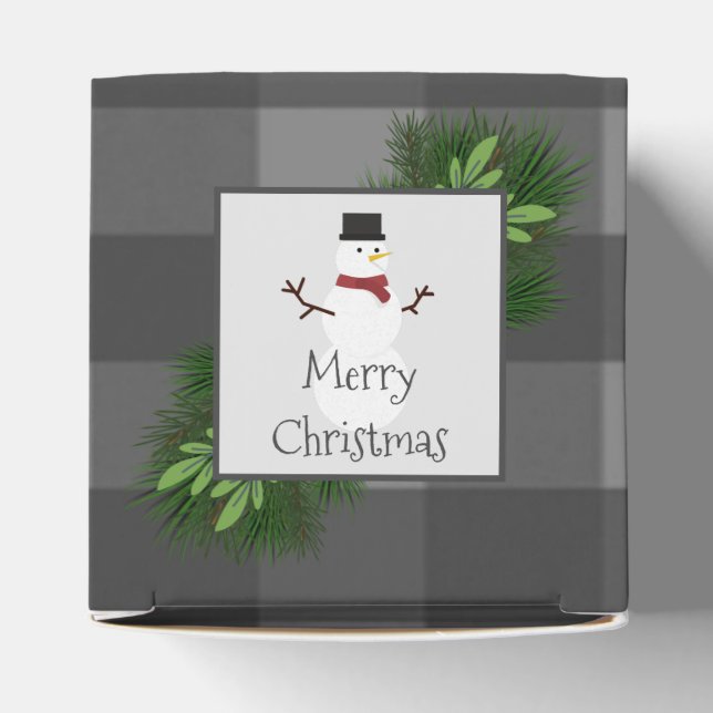 Snowman Gray Buffalo Plaid Favor Box (Top)