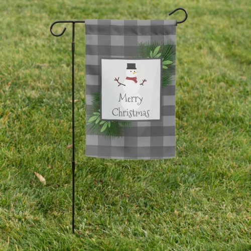 Snowman Gray Buffalo Plaid Garden Flag