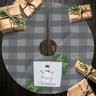 Snowman Gray Buffalo Plaid Gray Brushed Polyester Tree Skirt