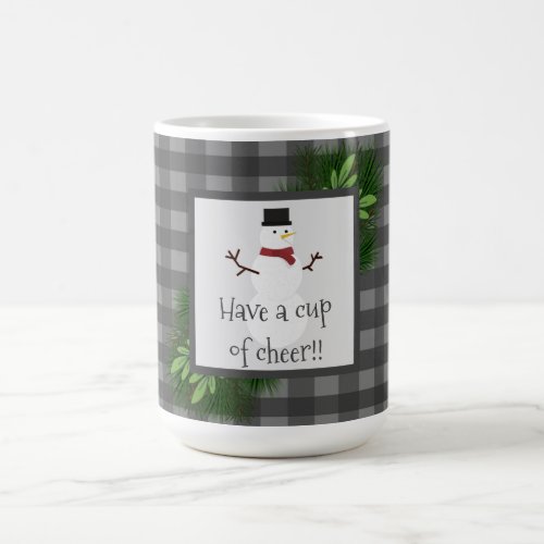 Snowman Gray Buffalo Plaid Mug