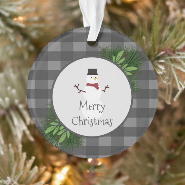 Snowman Gray Buffalo Plaid Ornament (Tree)