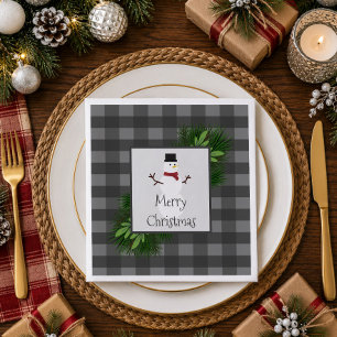 Snowman Gray Buffalo Plaid Paper Napkin