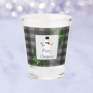 Snowman Gray Buffalo Plaid Shot glass