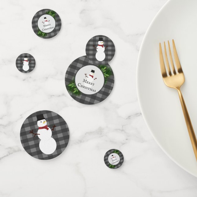 Snowman Gray Buffalo Plaid Table Confetti (Group)