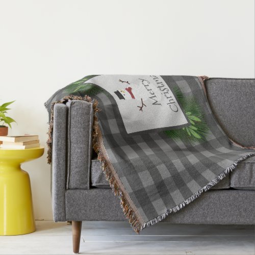 Snowman Gray Buffalo Plaid Throw Blanket