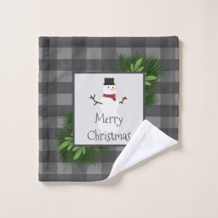 Snowman Gray Buffalo Plaid Towel Set