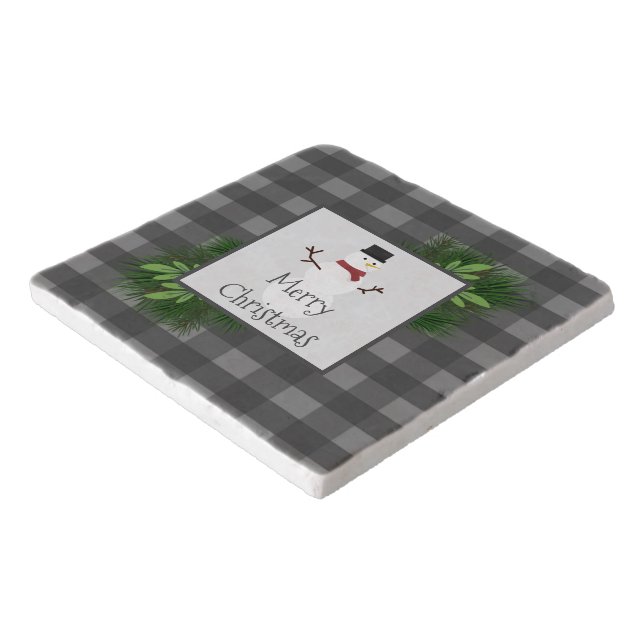 Snowman Gray Buffalo Plaid Trivet (Corner)