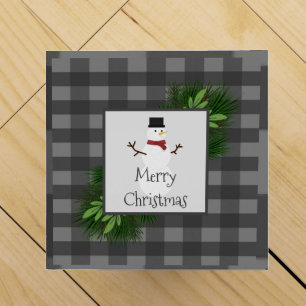 Snowman Gray Buffalo Plaid Wine Gift Box