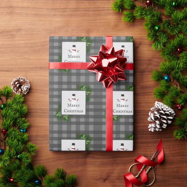 Snowman Gray Buffalo Plaid Wrapping Paper (Holiday Gift)