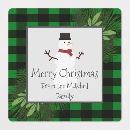 Snowman Green Buffalo Plaid Baking Labels