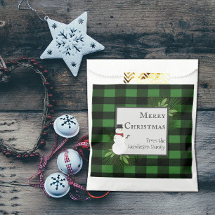 Snowman Green Buffalo Plaid Favor Bag
