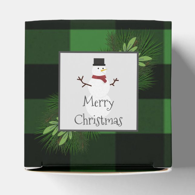 Snowman Green Buffalo Plaid Favor Box (Top)