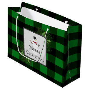Snowman Green Buffalo Plaid Gift Bag