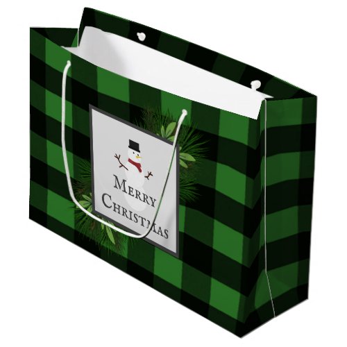 Snowman Green Buffalo Plaid Gift Bag