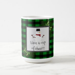 Snowman Green Buffalo Plaid Mug