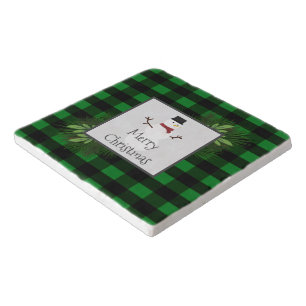Snowman Green Buffalo Plaid Trivet