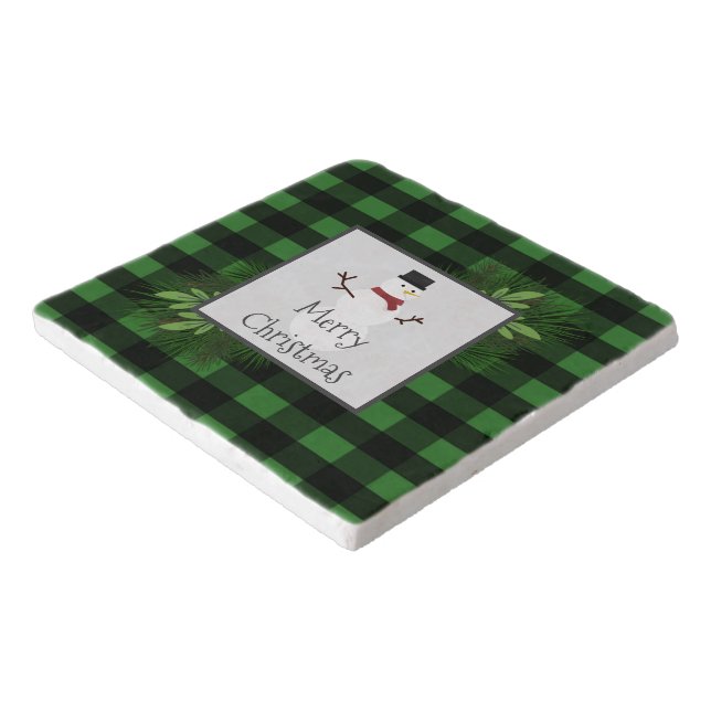 Snowman Green Buffalo Plaid Trivet (Corner)