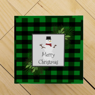 Snowman Green Buffalo Plaid Wine Gift Box