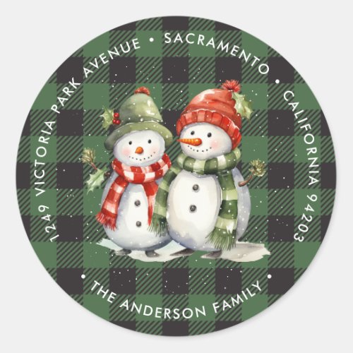 Snowman Green Christmas Return Address Labels