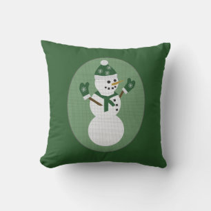 Snowman Green Christmas Throw Pillow