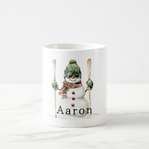 Snowman Green Hat Snow Skis Coffee Mug