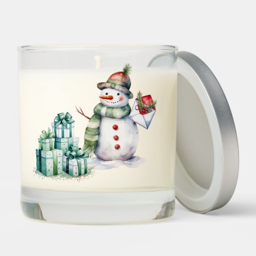 Snowman Green Scarf and Wrapped Gifts  Scented Candle