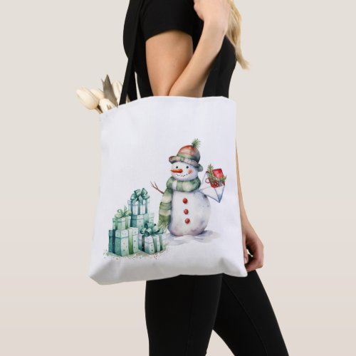 Snowman Green Scarf and Wrapped Gifts  Tote Bag