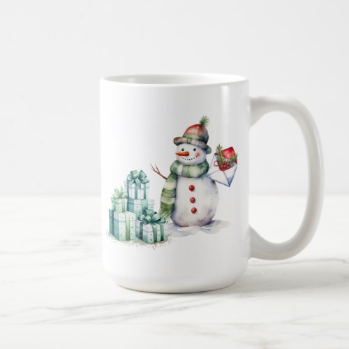 Snowman Green Scarf Hat and Wrapped Gifts  Coffee Mug