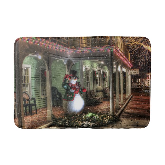 Snowman Greetings Bathroom Mat (Front)