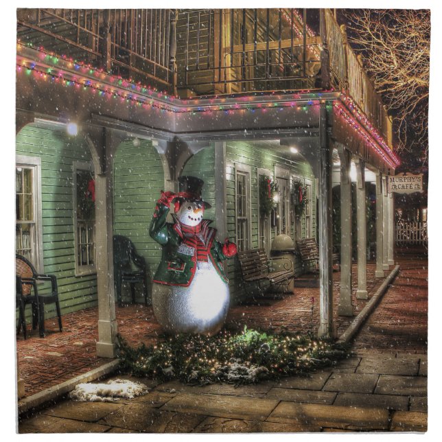 Snowman Greetings Cloth Napkin (Front)