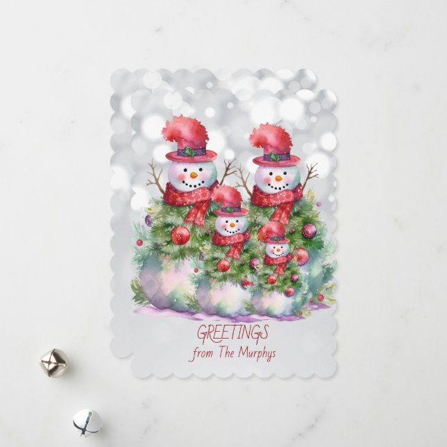Snowman Greetings from the Name Family  Holiday Card (Front/Back In Situ)