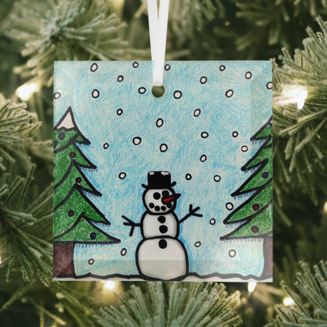 Snowman Greetings Glass Ornament (Insitu)