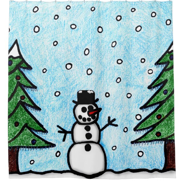 Snowman Greetings Shower Curtain (Front)
