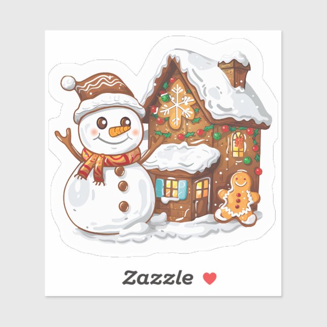 Snowman Greets Christmas at Cozy Cottage Sticker (Sheet)