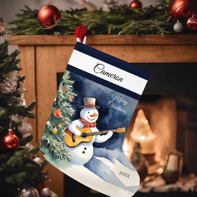 Snowman Guitar Personalized  Large Christmas Stocking (Creator Uploaded)