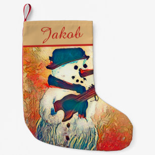 Snowman Guitar Personalized Small Christmas Stocking