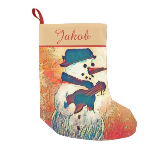 Snowman Guitar Personalized Small Christmas Stocking