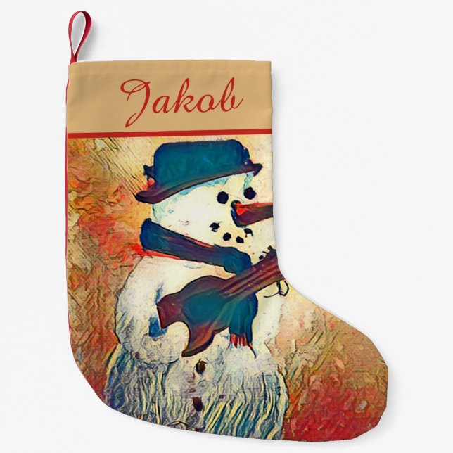 Snowman Guitar Personalized Small Christmas Stocking (Front)