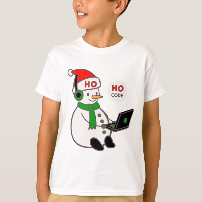 Snowman Hacker Ho Ho Code Christmas Tee (Front)