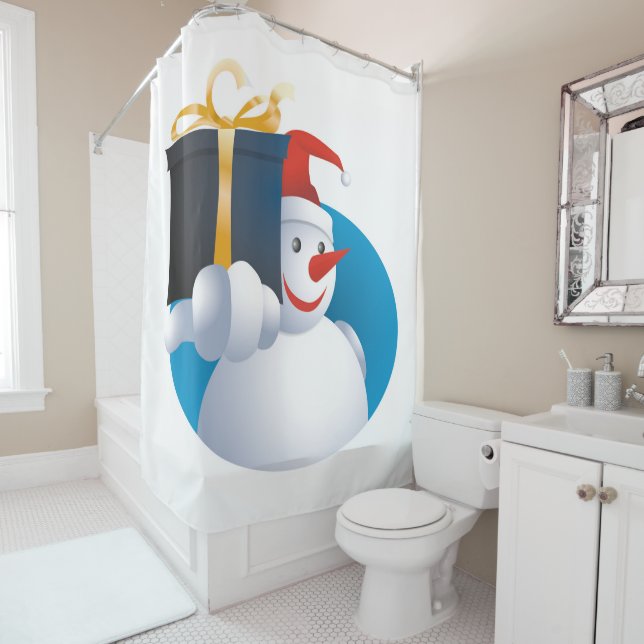 Snowman hands over gift... shower curtain (In Situ)