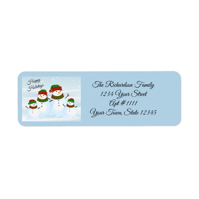 Snowman Happy Holiday Blue Return Address Labels (Front)