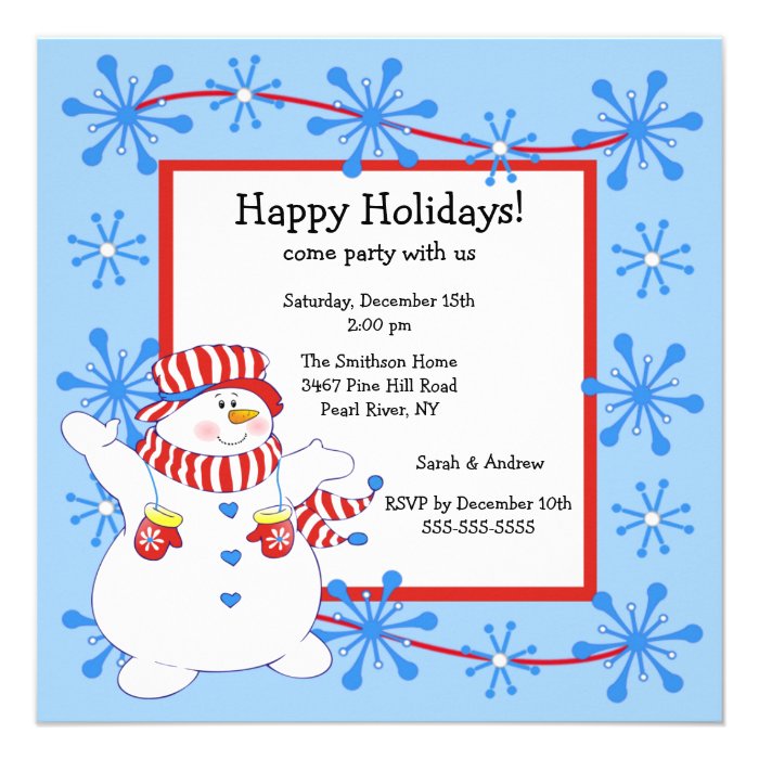 Snowman Happy Holiday Christmas Party Invitation