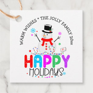 Snowman Happy Holidays Colorful Christmas Favor Tags