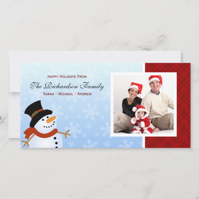 Snowman Happy Holidays Family Photo Cards (Front)