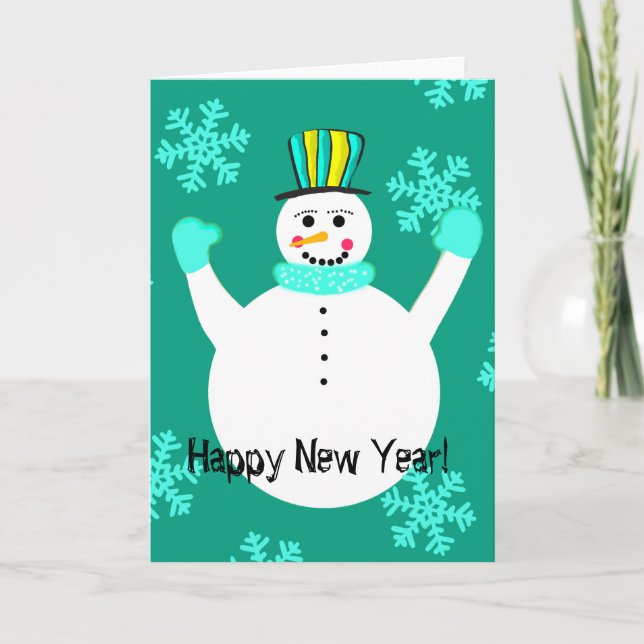 Snowman Happy New Year Greeting Card (Front)
