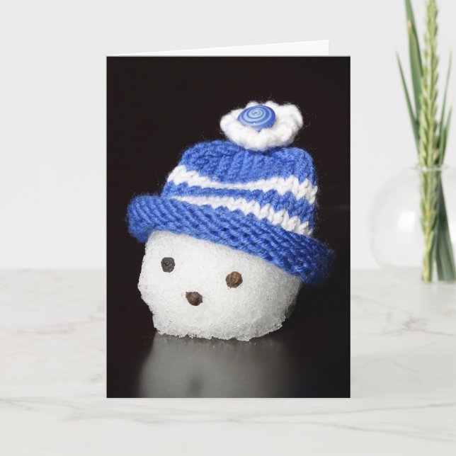 Snowman Head in Blue Hat Holiday Card (Front)
