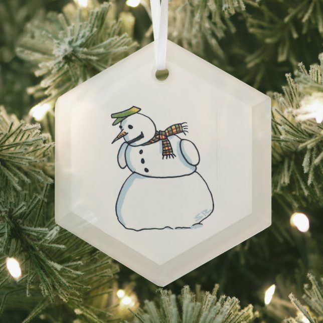 Snowman hexagon glass ornament (Insitu)
