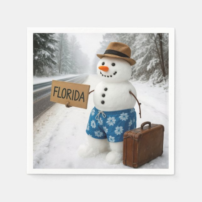 Snowman Hitchhiking to Florida Napkins (Front)