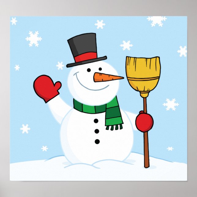 Snowman Holding A Broom Poster (Front)